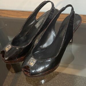 Brighton Black Peep-Toe Slingback Heels